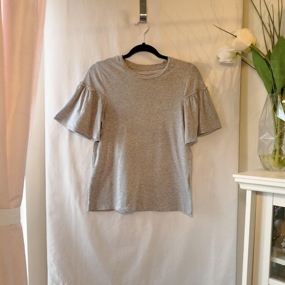 Grey Gathered Ruffle Sleeve Designer Tee - Picture 5 of 8
